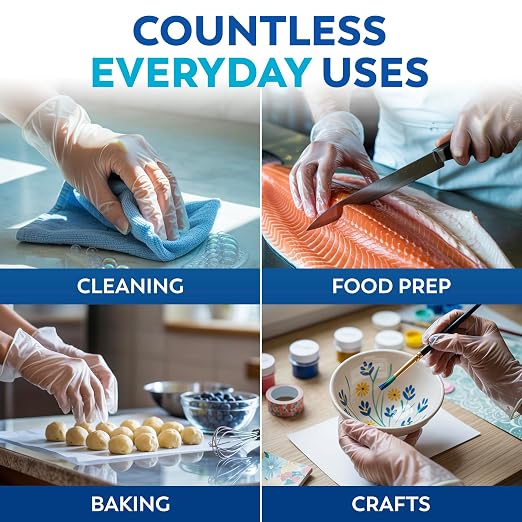 Keppi 110 Pack Clear Vinyl Gloves – Disposable Latex - BPA & Powder-Free – Food Safe Plastic Gloves for Cooking Cleaning Food Prep Catering BBQ Baking & Restaurant Use - (Large)
