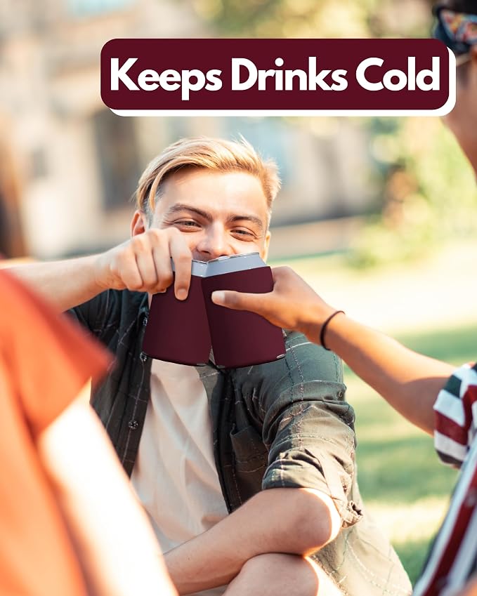 PartyPrints 200 Pack Burgundy Blank Can Cooler Sleeves, Customizable Bulk Insulated Foam for Beer, Collapsible Plain Drink Holder, Cold Soda Insulator, 12oz Regular, 16oz Tall Cans