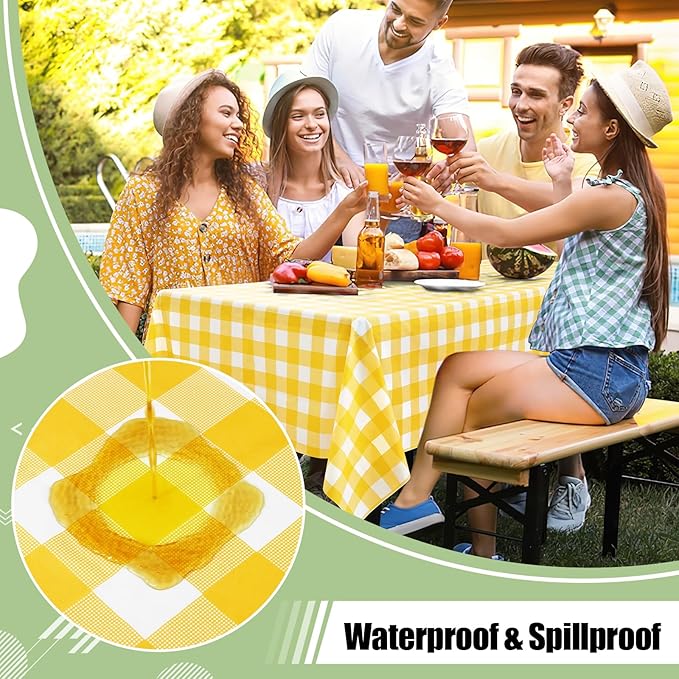 4 Packs Buffalo Disposable Table Cloth, 54 x 108 Inch Waterproof Plastic Tablecloth, Rectangle Yellow and White Checkered Table Covers for Picnic, Birthday, Party, Back to School
