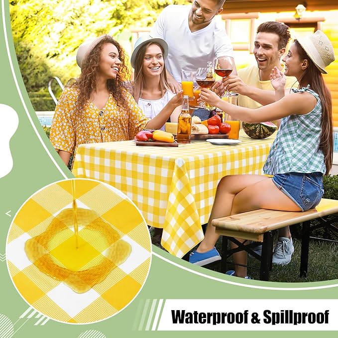 20 Packs Buffalo Disposable Table Cloth, 54 x 108 Inch Waterproof Plastic Tablecloth, Rectangle Yellow and White Checkered Table Covers for Picnic, Birthday, Party, Back to School