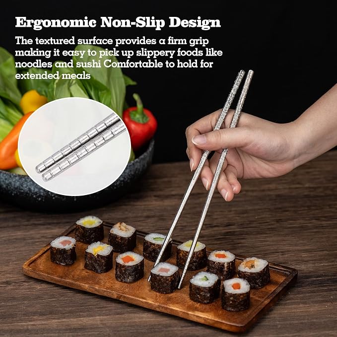 Boundless Voyage 23cm Pure Titanium Solid Chopsticks, Food Grade Titanium Chopstick, Reusable Non-Slip Metal Chopsticks for Home Kitchen, Restaurant, Gift (Ti1185T)