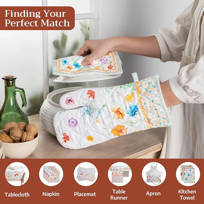 Maison d' Hermine Pot Holders 100% Cotton Potholders (8" x 8", Pack of 1) | Heat Resistant Hot Pads with Loop BBQ Cooking Baking Farmhouse Kitchen Handling Hot Pans Spring Summer - Summer Whisper