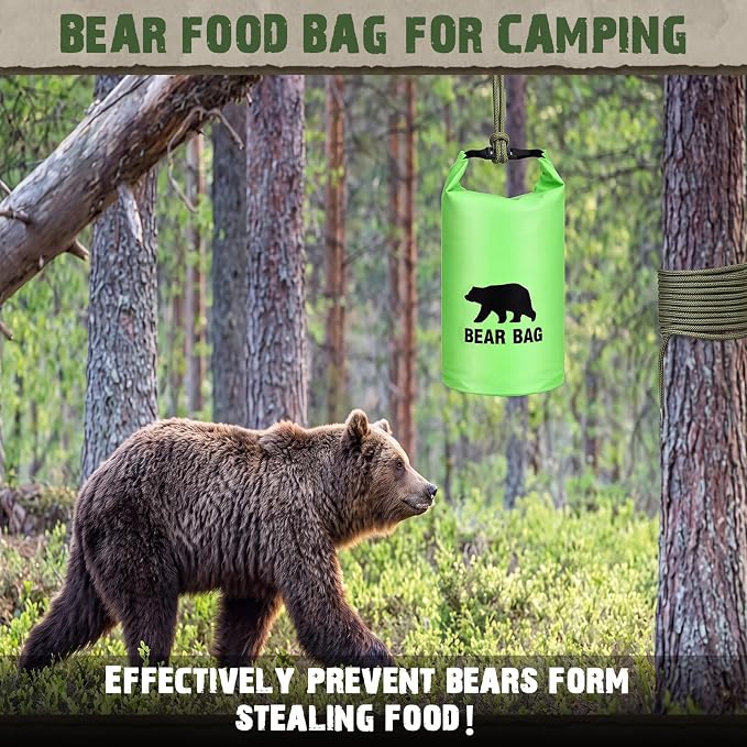 Foilswirl 1 Set Bear Food Bag for Camping Ultralight Food Hanging System Includes Waterproof Bear Bag, Nylon Ropes, Hooks for Camping Backpacking