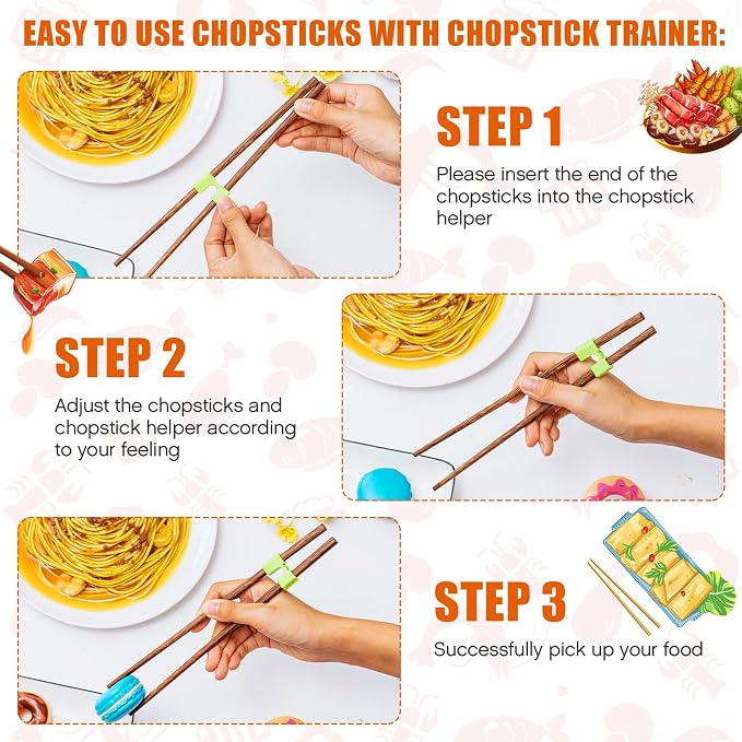 200 Pcs Reusable Chopsticks Helper Multicolor Plastic Practice Chopstick Trainer Hinges Connector Training Chinese Chop Non Slip Stick Helper for Adult Learner Beginner