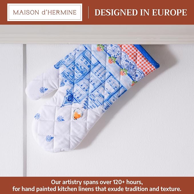 Maison d'Hermine Oven Gloves 100% Cotton Oven Mitt (7" x 13", Pack of 1) | With Loop Heat Resistant BBQ Cooking Gloves Baking Grilling Kitchen Handling Hot Pans Spring Summer - Amsterdam Canals