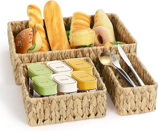 Water Hyacinth Storage Basket Wicker Baskets for Organizing Bathroom Storage Baskets for Decor bathroom towel storage Tray Bread Basket for Kitchen -Natural