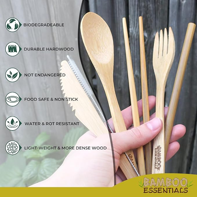 Travel Utensils with Case Set Fork, Knife, Spoon, Chopsticks, Straw, Straw-cleaning brush, Travel Pouch and Carabiner, Excellent For Everyday Use! ((1Set) Sunrise Yellow)