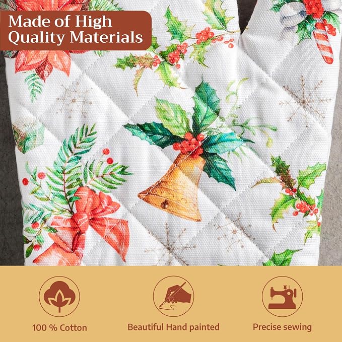 Maison d'Hermine Oven Gloves 100% Cotton Oven Mitt (7" x 13", Pack of 1) | With Loop Heat Resistant BBQ Cooking Gloves Baking Kitchen Handling Hot Pans Thanksgiving Christmas - Chromo