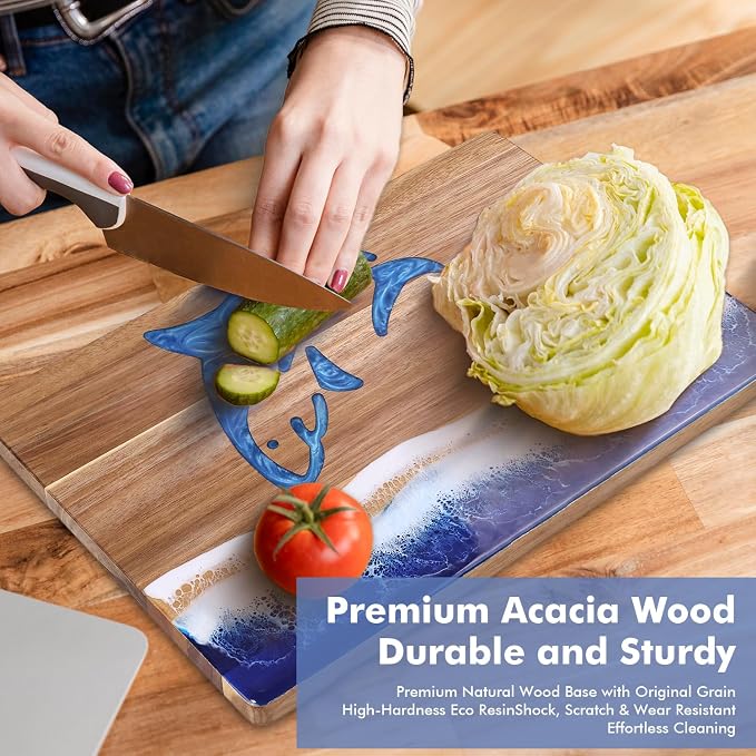 shark Ocean Charcuterie board: Resin Cutting Board with Unique Blue shark Pattern, Decorative cutting board for Fruit, Vegetable, Cheese and meat, Kitchen, Gift