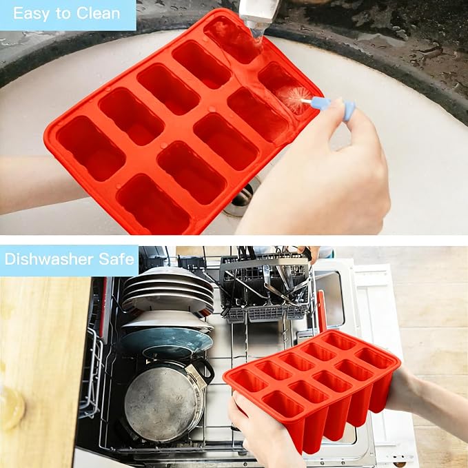 Popsicles Molds, 10 Pieces Silicone Ice Pop Molds with 10 Sticks BPA Free Popsicle Molds Reusable Easy Release Ice Popsicle Maker, Red