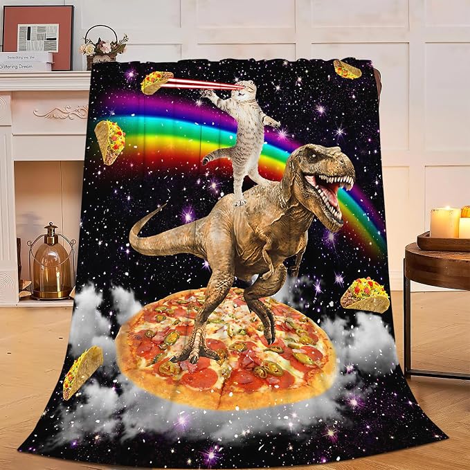 Funny Cat Dinosaur Blanket Soft Cozy Dino Galaxy Fleece Plush Throw Blanket Warm Lightweight Taco Pizza Flannel Stuff Decor Blanket Gifts for Girls Boys Lovers Adults Women Men Bed Travel 60"x80"