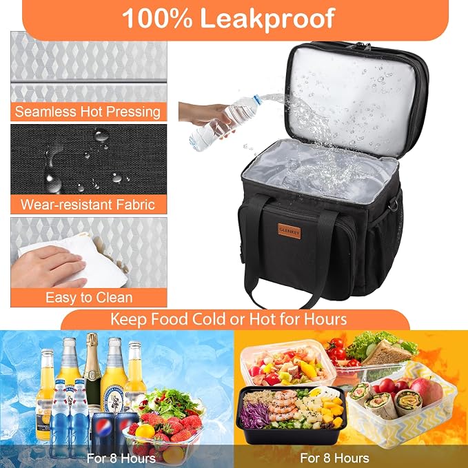 Expandable Lunch Box Cooler Bag - Insulated Soft Lunch Bag for Men Daily - Large Lunchbox for Adults Work Camping Outdoor Travel Black 22L