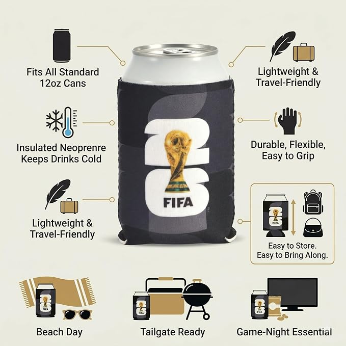 Official 2026 FIFA World Cup - Insulated Soda & Beer Can Cooler - Keeps Drinks Colder for Longer - Durable Drink Holder - Crafted for Everyday Use - Perfect for Beach, Pool, Tailgates & Home
