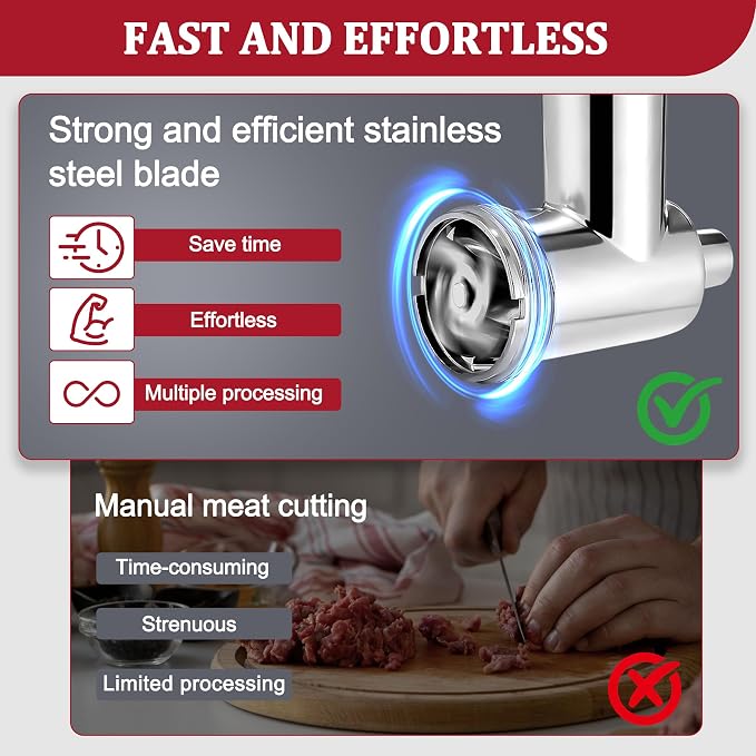 Premium Metal Food Grinder Attachment for KitchenAid Stand Mixers, Precision Meat Grinder & Sausage Stuffer Tubes Kit with Abundant Accessories, Food-Safe Alloy Mixer Attachments (Hand Wash Only)
