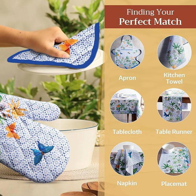 Maison d' Hermine Pot Holders 100% Cotton Potholders (8" x 8", Pack of 2) | Heat Resistant Hot Pads with Loop BBQ Cooking Baking Farmhouse Kitchen Handling Hot Pans Spring Summer - Passiflora