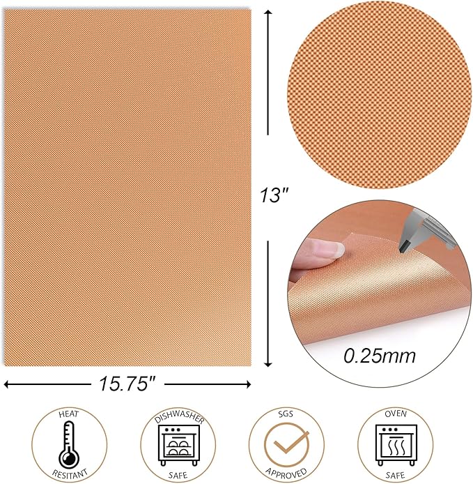 UBeesize Copper Grill Mats 6-Pack, Non-Stick PFOA-Free, 500°F Heat Resistant, Easy Clean, Cut-to-Fit for Gas/Charcoal/Infrared Grills, Camping Accessories for Steak Chicken Fish Vegetables
