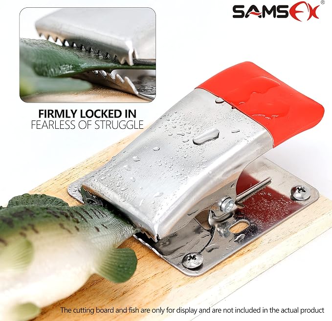 Fish Cleaning Board Tools Fillet Clamp w/Screws Deep-Jaw Fish Tail Clip Board for Scaling Table Bait (Fish Clamps with Red Grip)