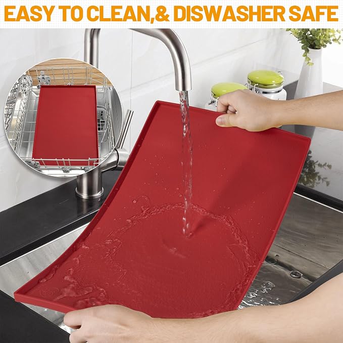 Hubulk Dog Feeding Mat,100% Waterproof BPA Free Silicone Pet Food and Water Bowl Placemat,Dishwasher, High Raised Edge to Prevent Spills,Nonslip Tray to Stop Messes on Floor (19"x12"x0.5", Red)