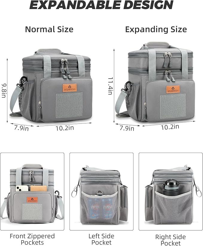 HSHRISH Expandable Large Tactical Lunch Box for Adults, Durable Insulated Lunch Bag with Lots of Storage Space, Cooler Bag for Men Women Work Outdoor Picnic Trip, 16 L, Black