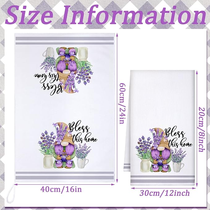 Boyiee 6 Set Lavender Kitchen Towels Purple Floral Dishcloth | Rustic Absorbent Purple Tea Hand Towels, 24 x 16 Inches Lavender Lover Gifts for Farmhouse Kitchen Bathroom Accessories Decor
