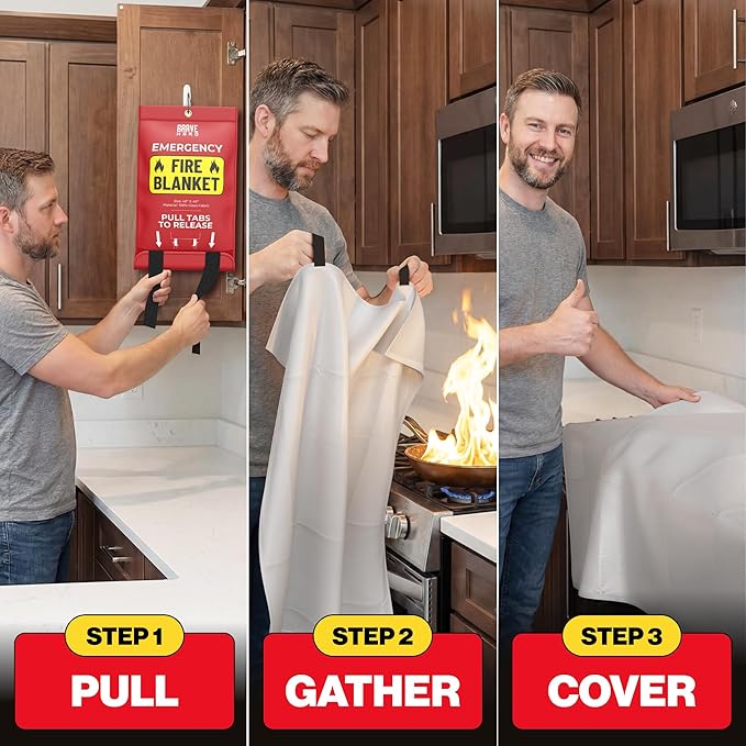 Fire Safety Kit | Kitchen Fire Blanket with Gloves & KN95 Masks | Emergency Fire Suppression Blanket