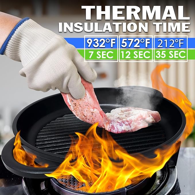 2 Pairs Oven Glove Set – 9.5" Aramid Fibre Cooking Gloves Heat Resistant, Non-Slip BBQ Hand Protector for Baking, Frying & Smoker – Reusable Grill Gloves Heat Proof for Men for Safe Cooking & Grilling