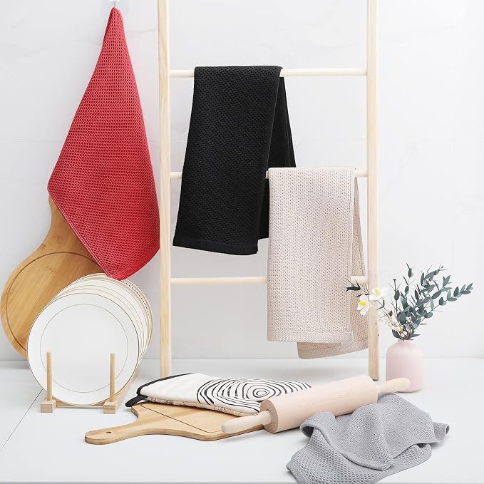 Homaxy 100% Cotton Waffle Weave Kitchen Towels, 5-Pack, Brick Red | 13 x 28 Inches, Ultra Soft Absorbent Dish Towels, Quick Drying Cleaning Towels
