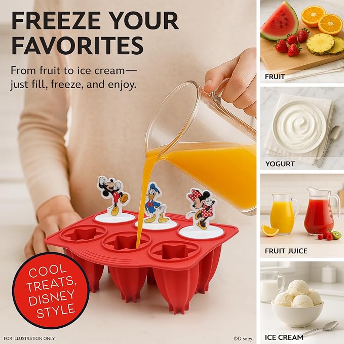 Disney Silicone Popsicle Molds – 6 Reusable Popsicles Molds Featuring Mickey & Friends or Stitch – BPA-Free Flexible Silicone Ice Pop Mold and Popsicle Maker for Frozen Treats