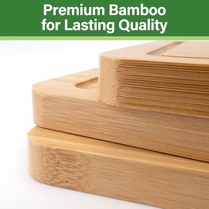 Bamboo Cutting Board Set, 3-Piece Cutting Board with Stand for Kitchen | Different Size, Chopping Board with Juice Groove, Serving Board, Ideal for Meat, Vegetables and Cheese