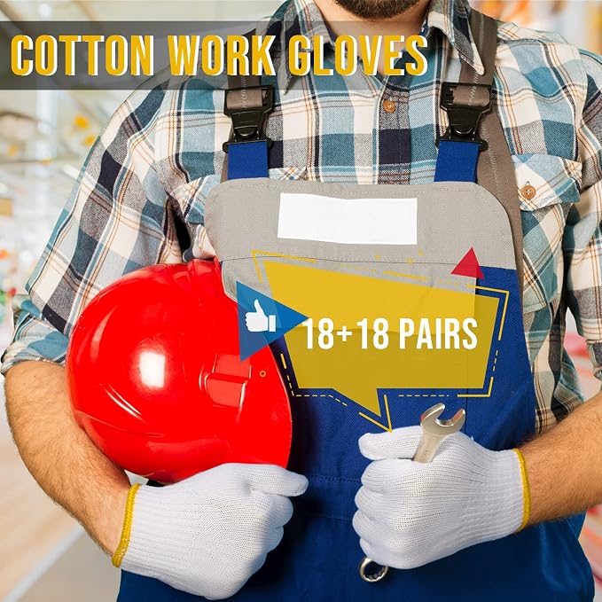 SATINIOR 36 Pairs Work Gloves White Cotton Polyester Liners Safety Work BBQ Gloves Liners Men Women Hand Protection