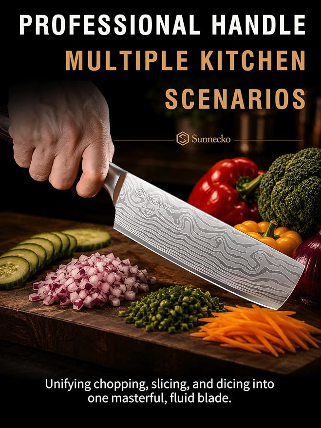 Nakiri Knife - 7" Chef Knife for Meat Cleaver Vegetable Chopping | 12° Edge Razor Sharp Kitchen Knife, High Carbon Steel Multipurpose Cleaver Knife with Sheath, Ideal Gift for Home Cooks Men