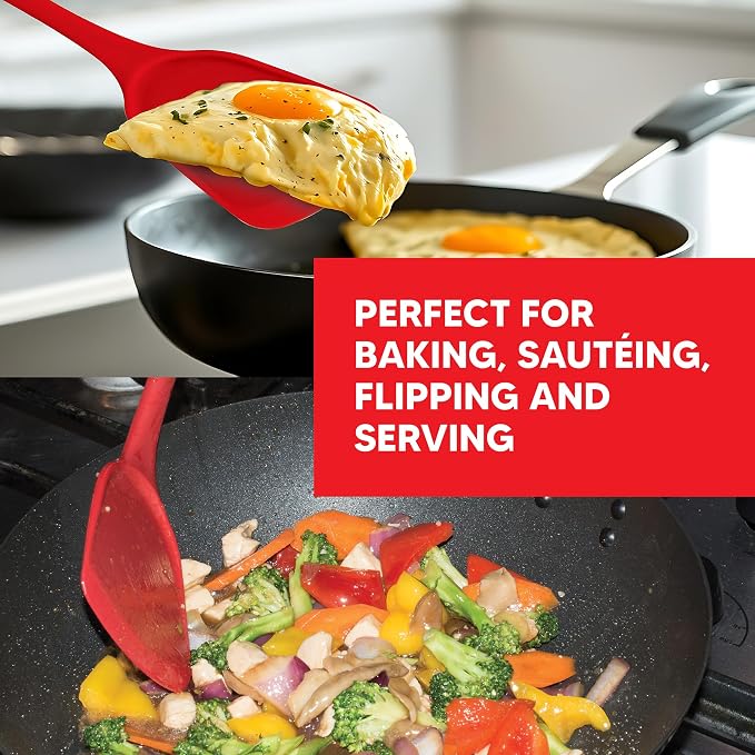Helen's Asian Kitchen Silicone Wok Turner and Stir Fry Spatula, 13-Inches, Red