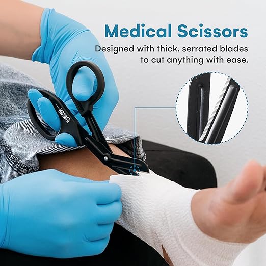 Madison Supply EMT and Trauma Shears for Left and Right Hand -7.5-Inch Bandage Scissors, Stainless Steel Medical Shears -Fluoride-Coated Blades for First Responder, Nurse, and Doctor (2 Pack, Black)