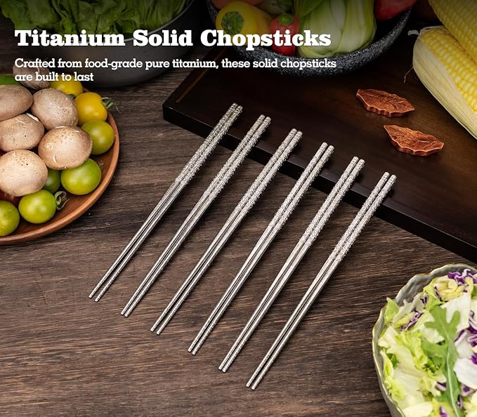 Boundless Voyage 23cm Pure Titanium Solid Chopsticks, Food Grade Titanium Chopstick, Reusable Non-Slip Metal Chopsticks for Home Kitchen, Restaurant, Gift (Ti1185T)
