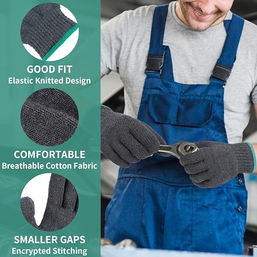 12 Pairs Dark Grey Gloves Men Women, Large Field Dressing Gloves for BBQ, Grilling, Oven, Heat Resistant, Mechanics, Welding, Gardening, Bulk