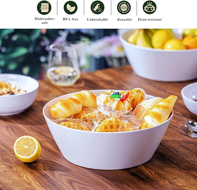 11.5-Inch Melamine Mixing Bowls (Set of 2) - Unbreakable and Reusable Large Serving Bowls, Stackable and Dishwasher-Safe - Versatile for All Meals