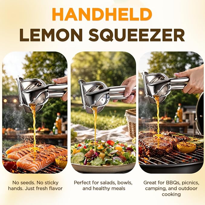 Fruit Juice Squeezer Manual Juicer – 304 Stainless Steel Hand Juicer Citrus Press with Metal Filter filter bag, Easy to Use & Clean, Non-Slip Ergonomic Grip, for Lemon, Orange & Citrus