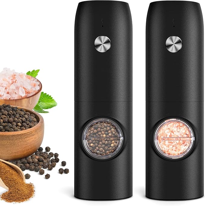 Electric Salt and Pepper Grinder Set, Rechargeable Automatic Salt and Pepper Shakers, Adjustable Coarseness Pepper Grinder with Led, Kitchen Appliances Gifts for Mom(Blackblack)