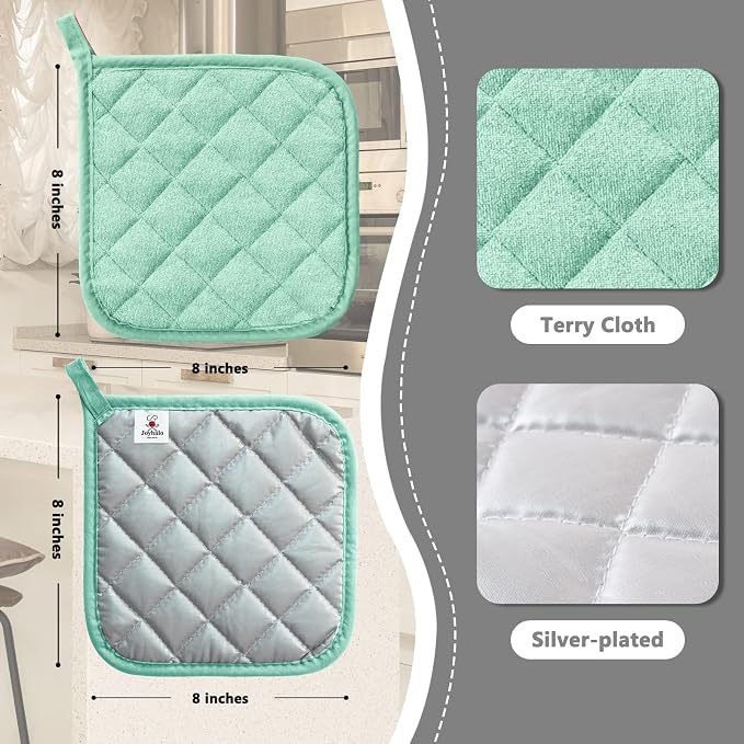 Joyhalo 5 Pack Pot Holders for Kitchen Clearance | Cotton Made, Machine Washable, Heat Resistant Potholder, Hot Pads, Trivet for Cooking and Baking, Aqua
