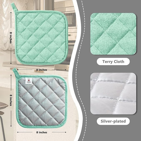 Joyhalo 4 Pack Pot Holders for Kitchen Clearance | Cotton Oven Holder with Great Heat Resistance, Potholders Sets for Kitchen, Countertops, Hot Pots and Pans, Aqua