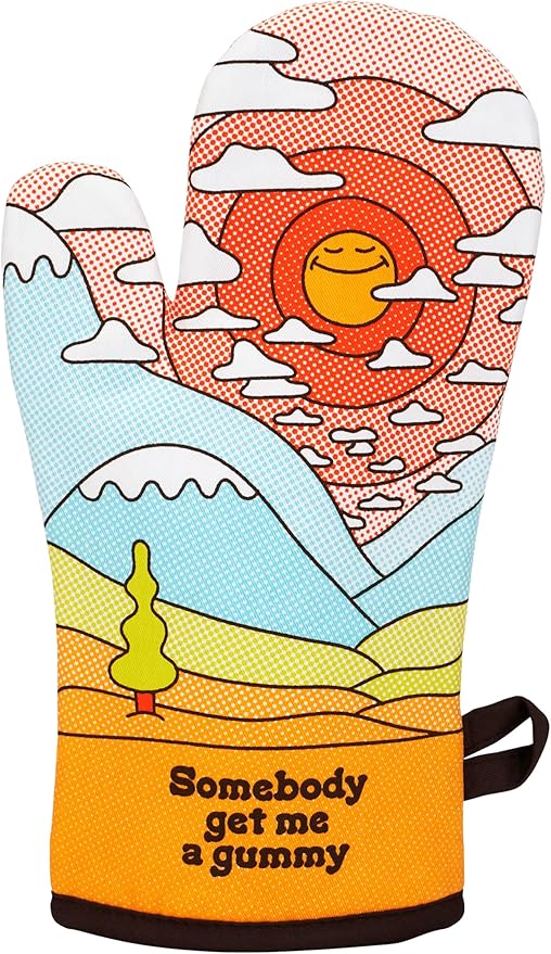Blue Q Get Me A Gummy Funny and Cute Oven Mitts, Home Kitchen Gifts, Cooking Accessories, Super-Insulated Quilting, Comfy Natural-Fitting Shape, Pot Holders, 100% Cotton, Size 12.5" L x 7.5" W
