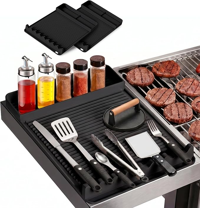 Heat Resistant Silicone Grill Mat for Blackstone - 2Pack 16x11.5'' Non-Slip BBQ Tool Mat, Outdoor Cooking Camping & Tailgating, for Men Grilling (Black)
