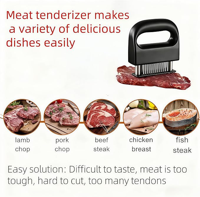 Meat Tenderizer with 48 Stainless Steel Ultra Sharp Needle Blades Heavy Duty Cooking machine, Detachable Kitchen Cooking Tool, perfect for, pork chops, chicken, and barbecue, a steak tenderizing tool‌
