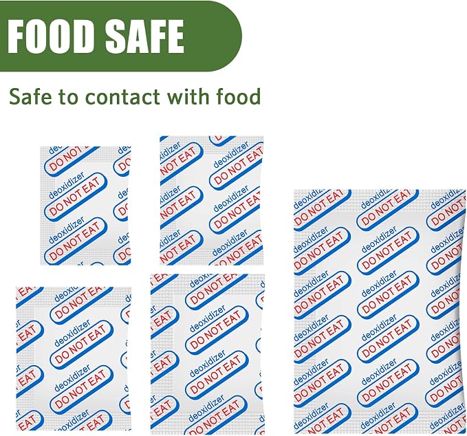 100 Packs 700CC Food Grade Oxygen Absorbers (10 Pack in Individual Vacuum Bag ) , Oxygen Absorbers For Long Term Food Storage with Oxygen Indicator , Works in Mylar Bags, Mason Jars, and Vacuum Bags