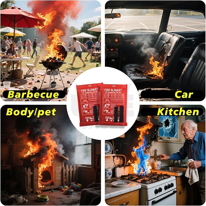 Smilco Fire Blanket - 40" x 40" Fiberglass Emergency Fire Blanket for Home and Kitchen, Bedroom, Camping, Grill, Fireplace, Easy,Safe for Young Adults and Seniors