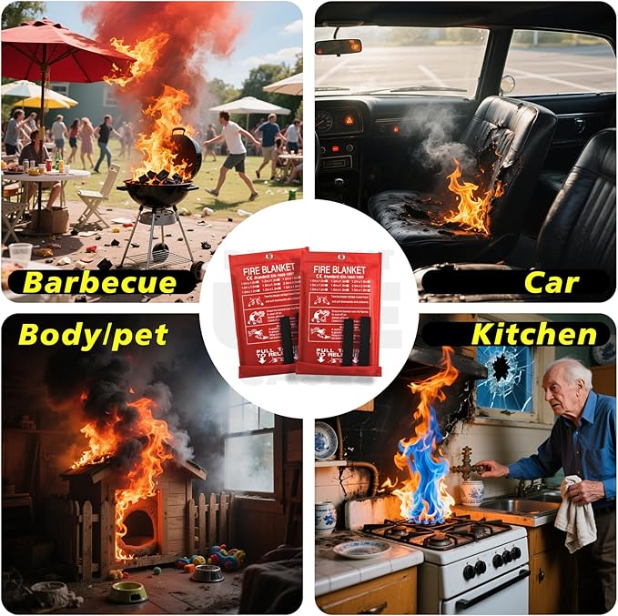 Smilco Fire Blanket 2 Pack - 40" x 40" Fiberglass Emergency Fire Blanket for Home and Kitchen, Bedroom, Camping, Grill, Fireplace, Easy,Safe for Young Adults and Seniors