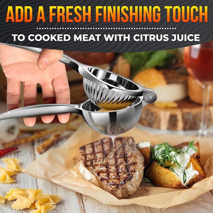 Lemon Squeezer Stainless Steel, Heavy-Duty Handheld Juicer for Limes | Ergonomic Citrus Hand Press, Gets Max Juice Out in Seconds - Dishwasher Safe, for Cocktails, Marinades, and Salad Dressings
