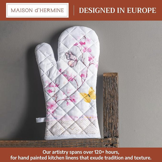 Maison d'Hermine Oven Gloves 100% Cotton Oven Mitt (7" x 13", Pack of 1) | With Loop Heat Resistant BBQ Cooking Gloves Baking Grilling Kitchen Handling Hot Pans Spring Summer - Blossoms in Spring