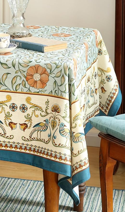 patdrea Designer French Linen Blue Tablecloth for Sqaure Table,Vintage Floral Table Cloth,Colorful Decoration Small Cover Kitchen Dining for Tea Party,Thanksgiving,Christmas,55"x55"-Wensel