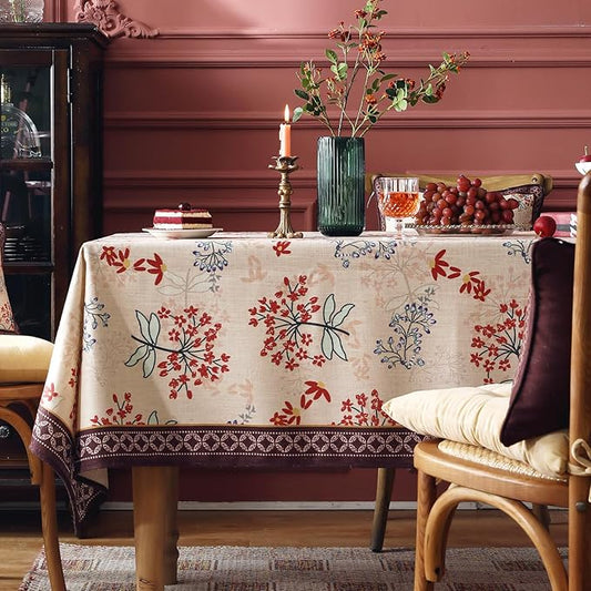 patdrea Designer French Linen Small Square Table Cloth,Vintage Red Floral Breathable Tablecloth,Dacorative Table Cover for Kitchen Dining,Christmas,Holiday,Thanksgiving,Tea Party,55"x55"-Newmari